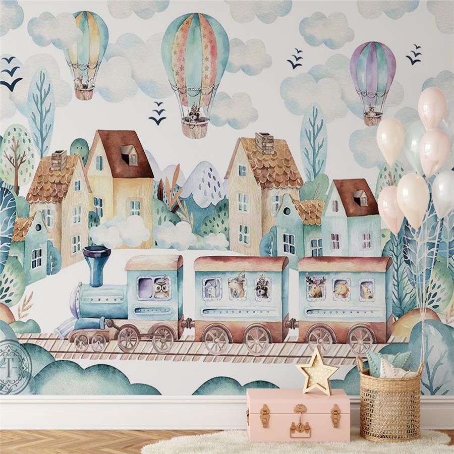Little Passengers Train Kids Room Wallpaper