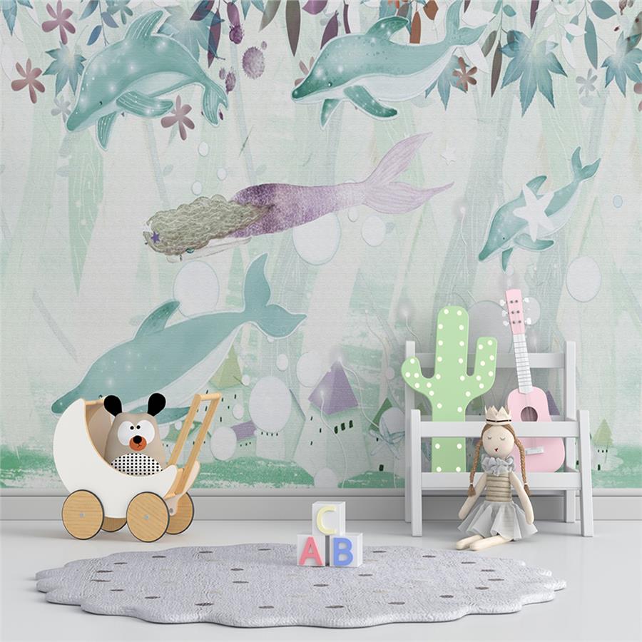 Mermaid and Dolphins Kids Room Wallpaper