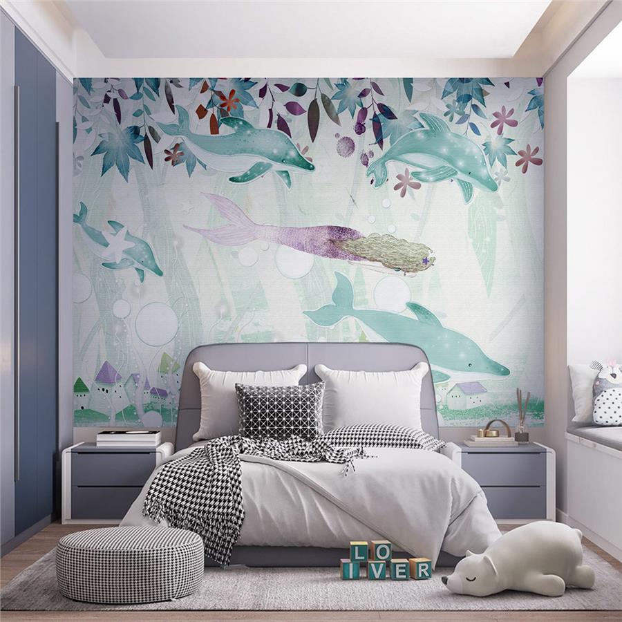 Mermaid and Dolphins Kids Room Wallpaper