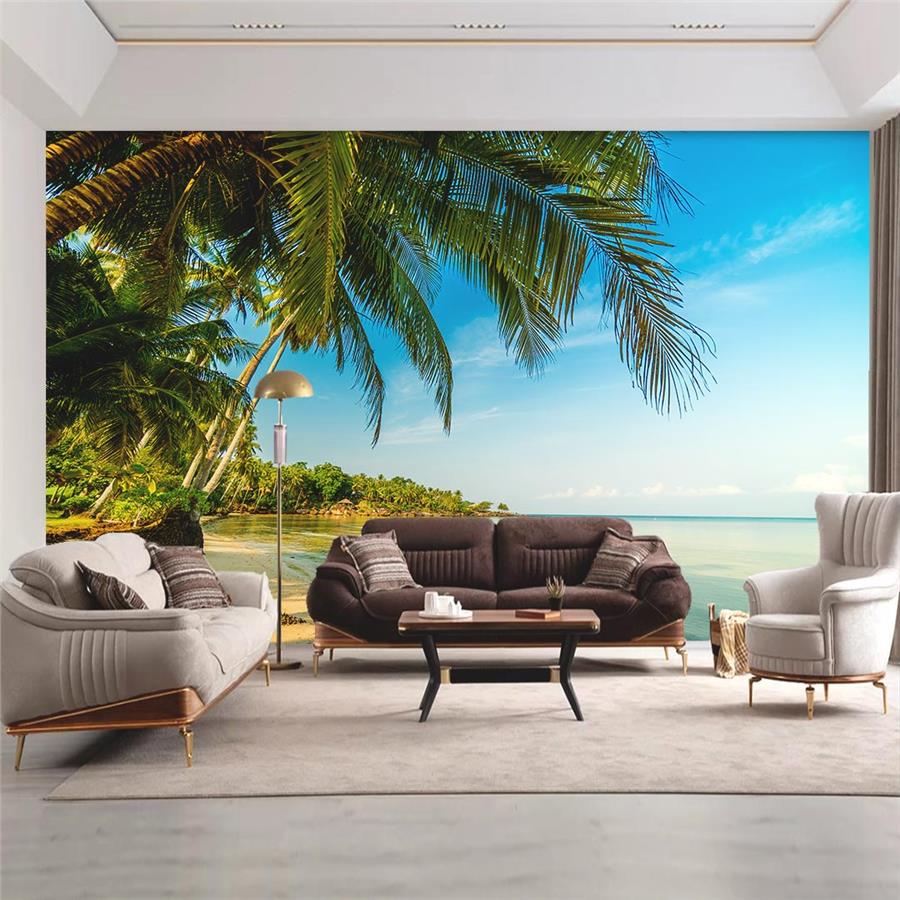 Palm Tree Leaves Reaching the Sea Wallpaper