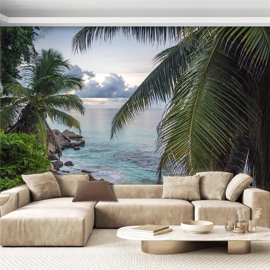 Palm Trees Among the Sea Scenery Wallpaper