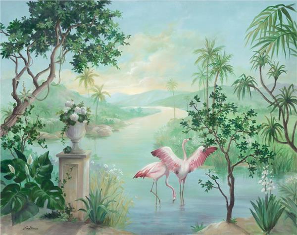 Pink Flamingo Tropical Design Wallpaper by MywallpaperShop