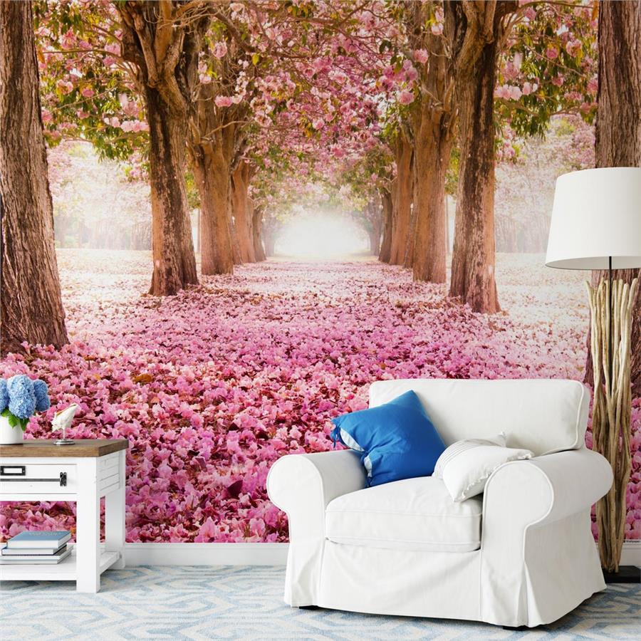 Pink Tree Path Wallpaper Peel And Stick Removable For Home
