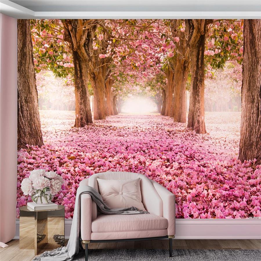 Pink Tree Path Wallpaper Peel And Stick Removable For Home