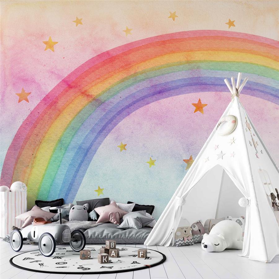 Rainbow and Stars Kids Room Wallpaper