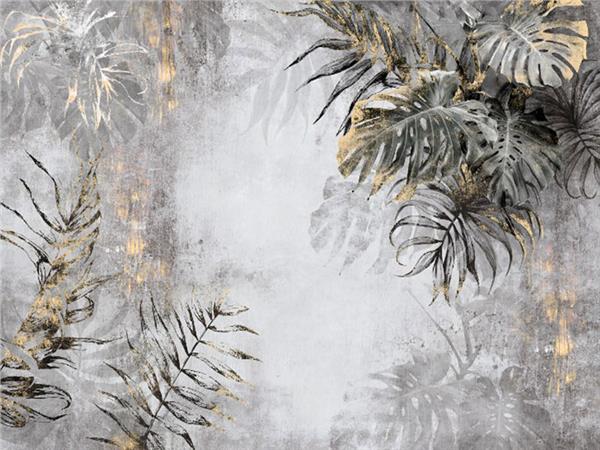 Concrete Tropical Leaflar Design Wallpaper by MywallpaperShop