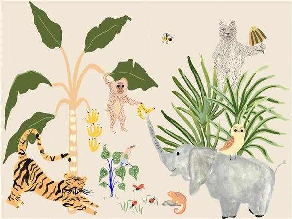 Safari Botanic Kids Room Wallpaper by MywallpaperShop