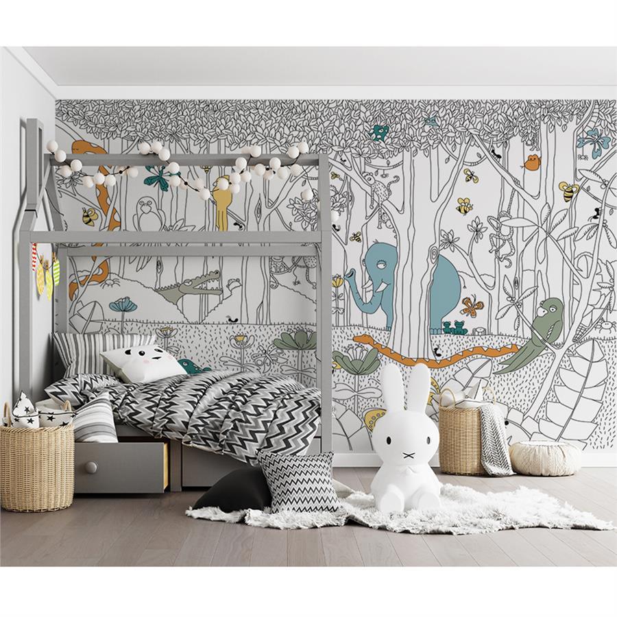 Safari Cheerful Animals Kids Room Wallpaper