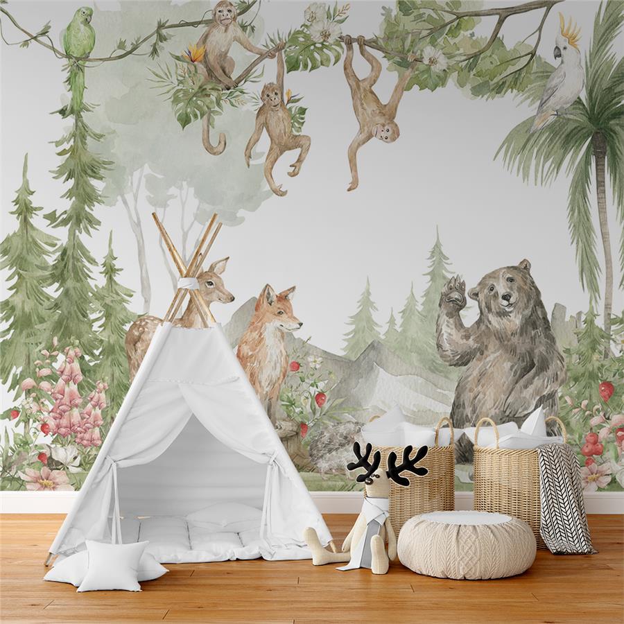 Safari Cheerful Forest Folks Kids Room Wallpaper