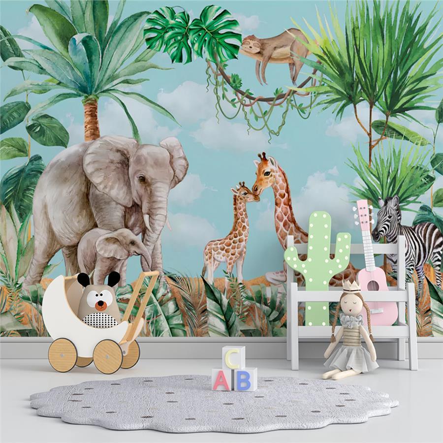 Safari Forest Kids Wallpaper Mural Playful Animal Decor