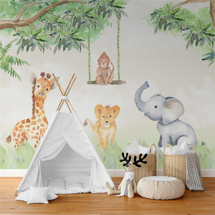 Safari Little Friends Kids Room Wallpaper