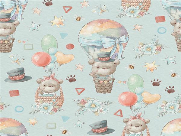 Cute Teddy Bear and Flying Balloons Kids Room Wallpaper by MywallpaperShop