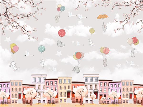 SweetMinikler and Flying Balloons Kids Room Wallpaper by MywallpaperShop
