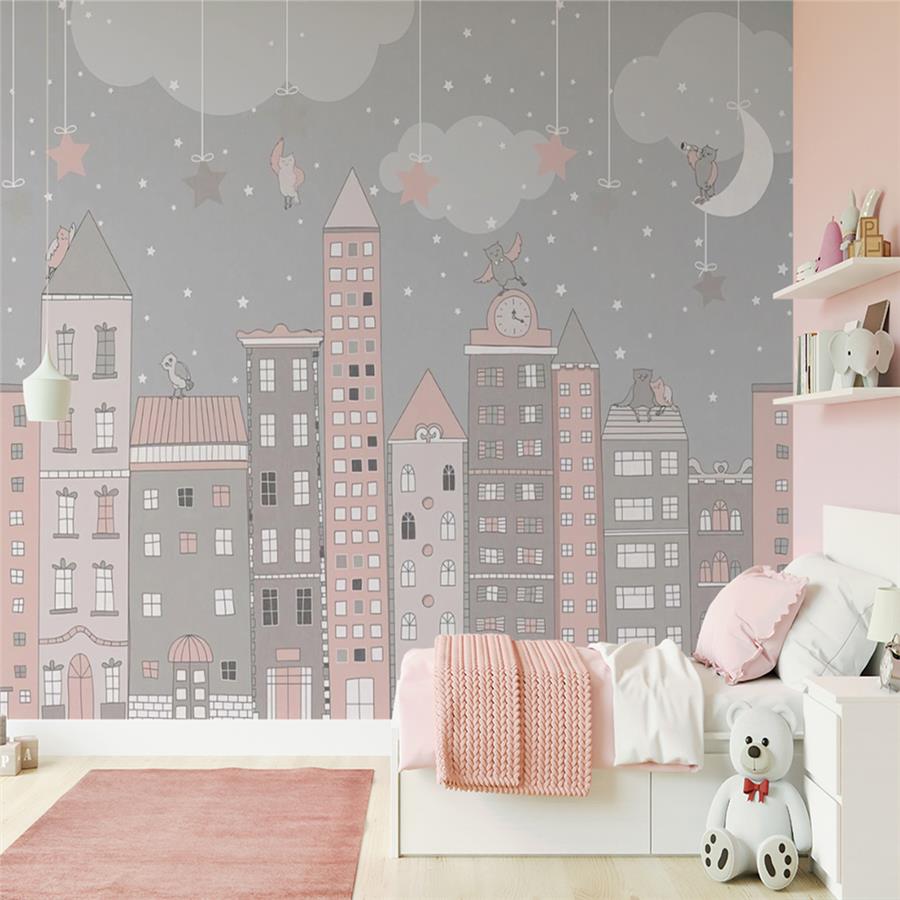 Sweet Birds and Houses Kids Room Wallpaper
