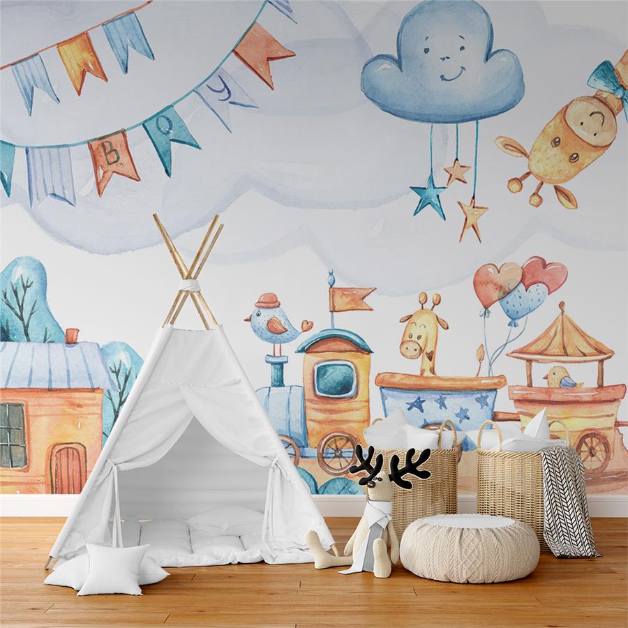 Train and Sweet Passengers Kids Room Wallpaper