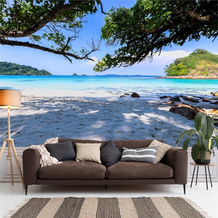 Trees Stretching to the Beach Sea Scenery Wallpaper