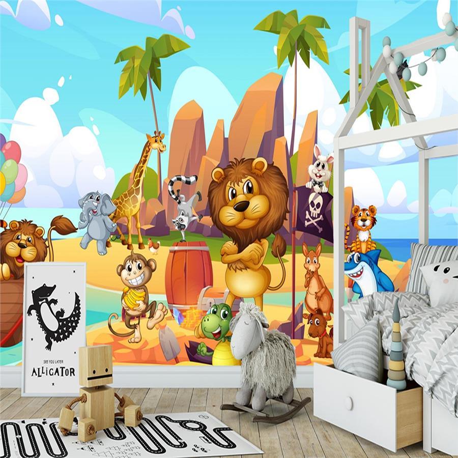 Tropical Island and Sweet Friends Kids Room Wallpaper