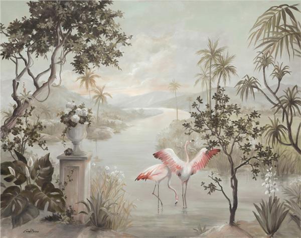 Tropical Treelar Nehir Flamingolar Wallpaper by MywallpaperShop
