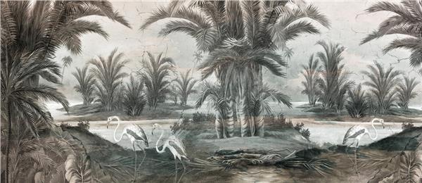 Tropical Flamingo and Palm Trees Wallpaper by MywallpaperShop