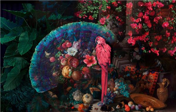 Tropical Parrot and Flowers Wallpaper by MywallpaperShop