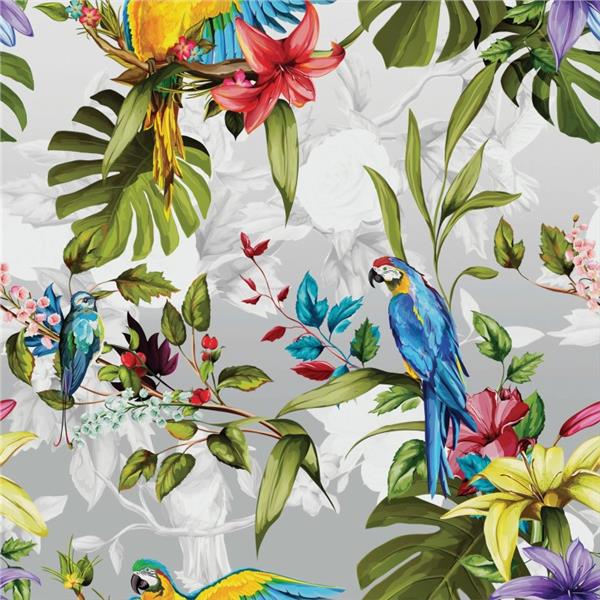 Tropical Leaflar and Yellow Lacivert Parrot Wallpaper by MywallpaperShop