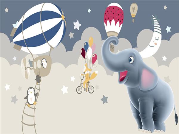 Flying Balloons Penguen and Fil Kids Room Wallpaper by MywallpaperShop