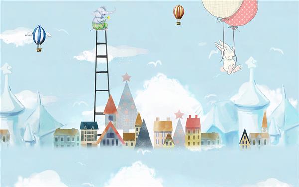 Flying Balloons and Dusler Worlds Kids Room Wallpaper by MywallpaperShop