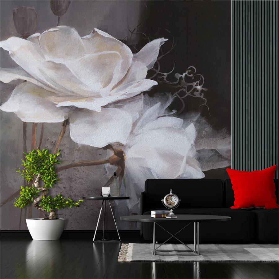 White Floral On Black Wallpaper Peel And Stick For Home