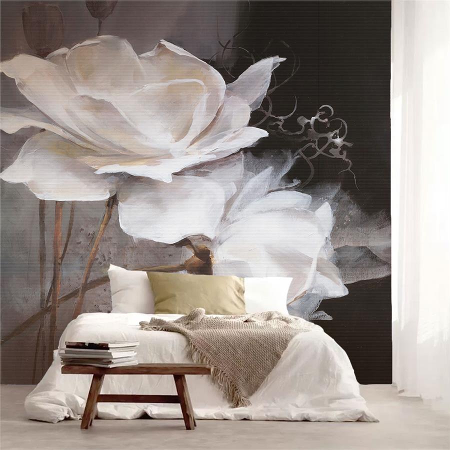 White Floral On Black Wallpaper Peel And Stick For Home