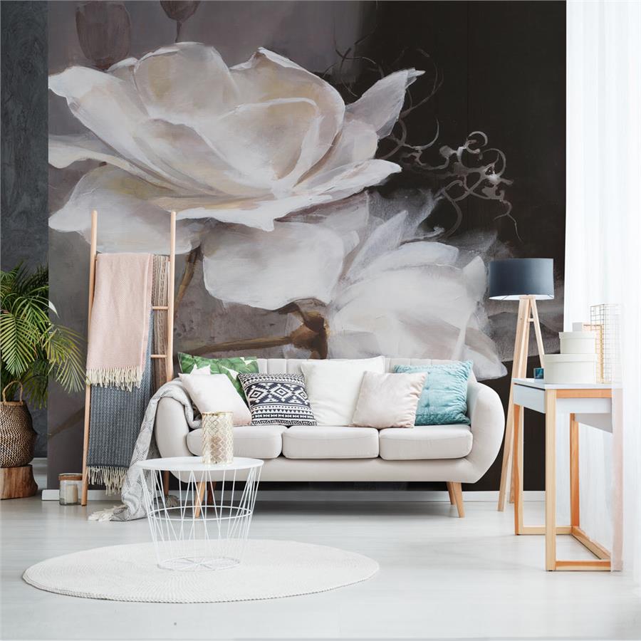 White Floral On Black Wallpaper Peel And Stick For Home