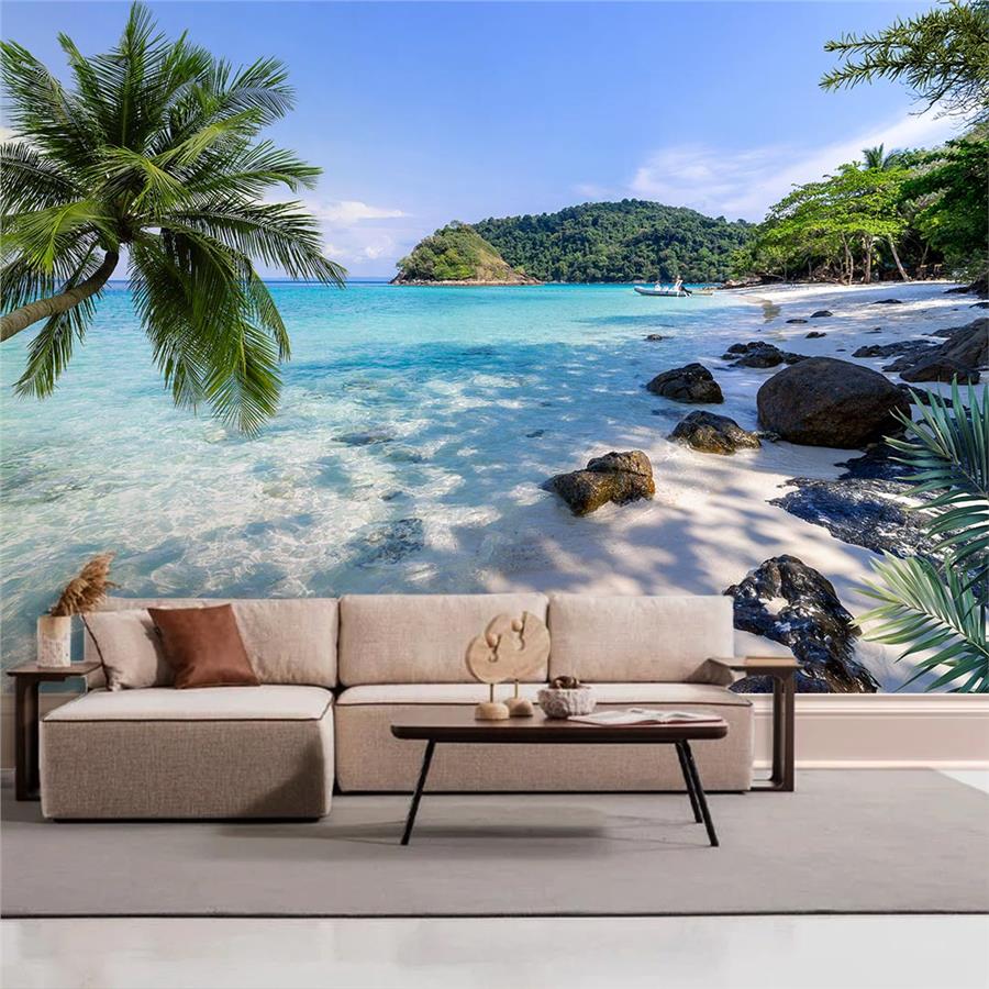 White Sandy Beach Palm Trees Wallpaper