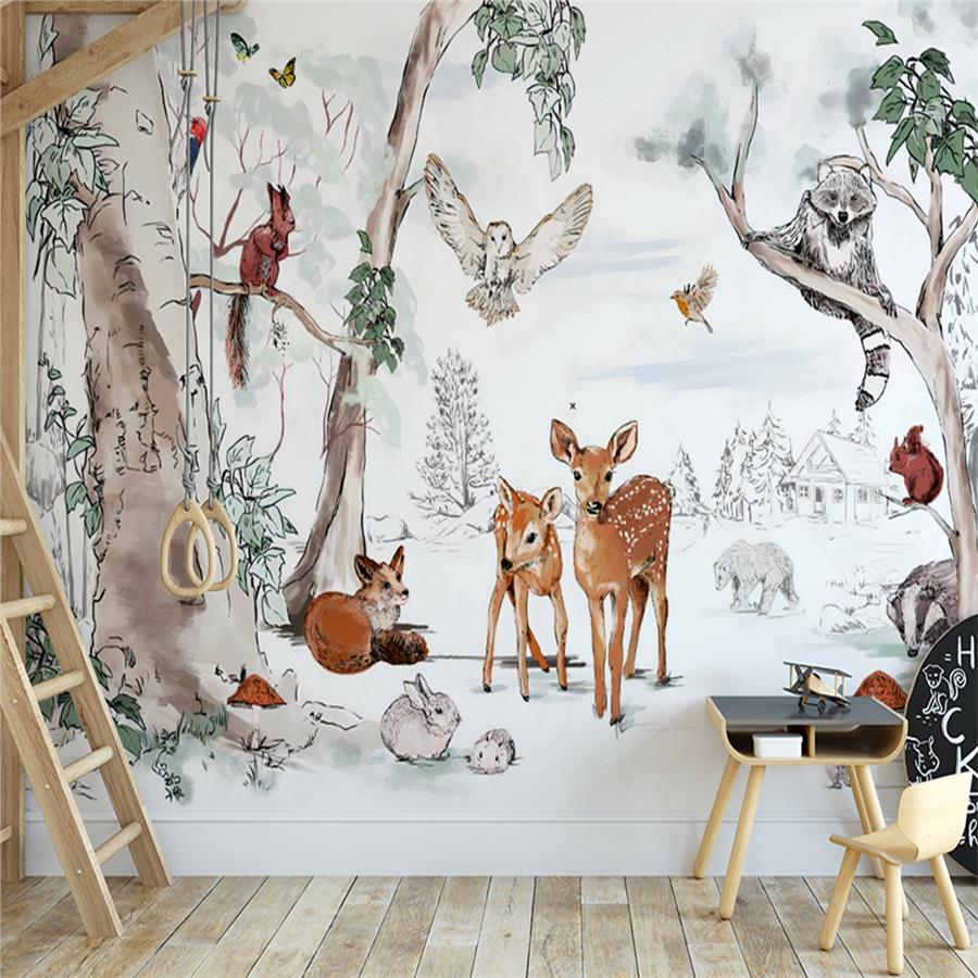 Winter Forest Folks Kids Room Wallpaper