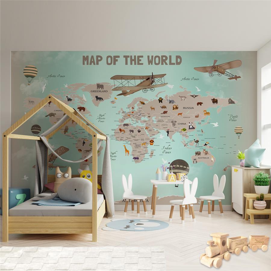 World Map Kids Room Wallpaper