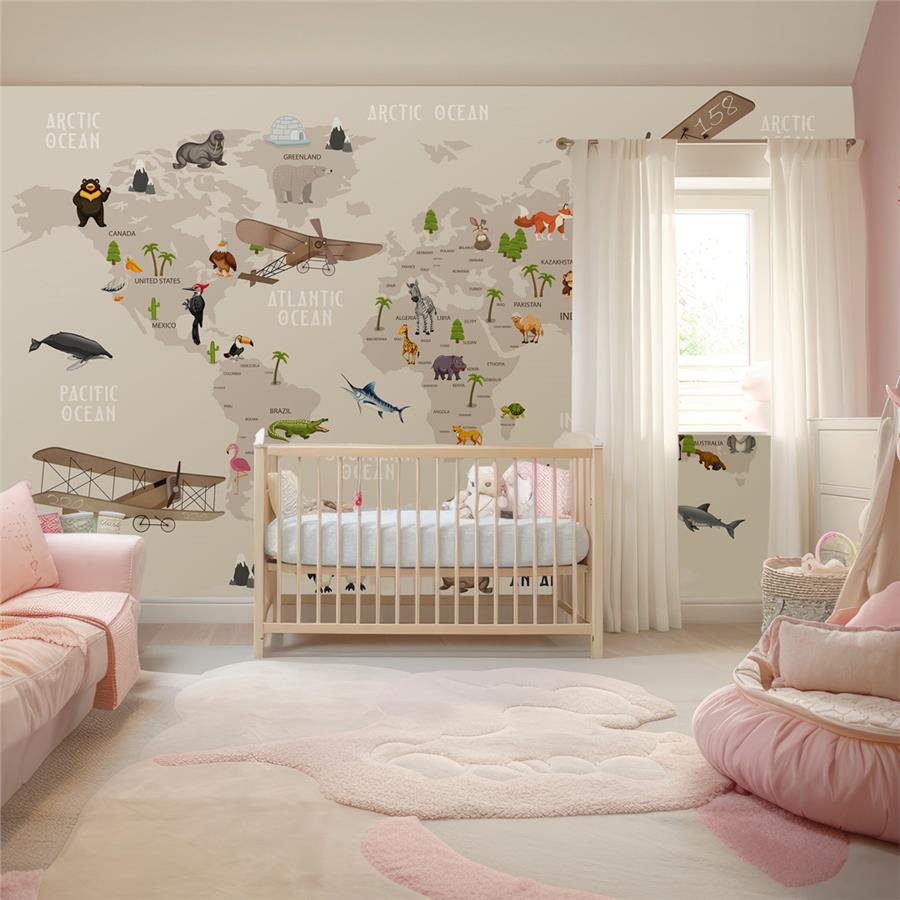 World Map Kids Room Wallpaper