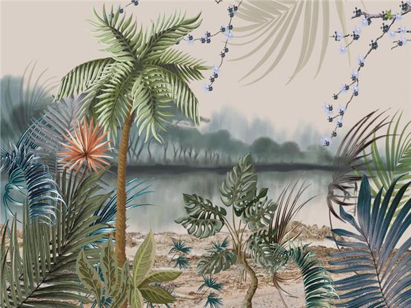 Tropical Leaflar and Treelar 3D Wallpaper by MywallpaperShop