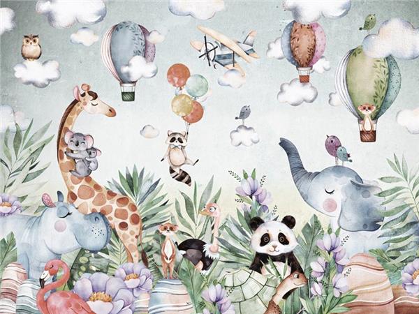 SweetFriends and Flying Balloons Kids Room Wallpaper by MywallpaperShop