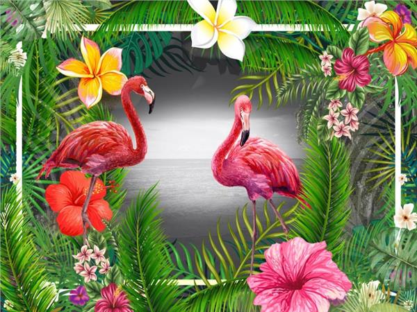 Flamingo and Genis Leaflar 3D Wallpaper by MywallpaperShop