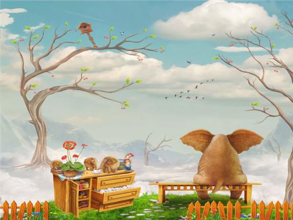 Oturan Fil Clouds Kids Room Wallpaper by MywallpaperShop
