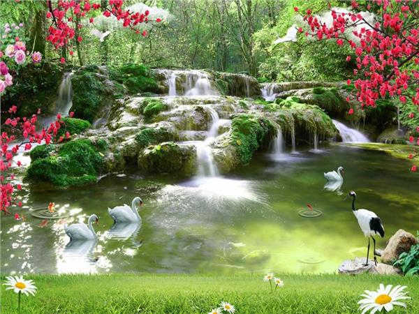 Kugular and Waterfall Scenery 3D Wallpaper by MywallpaperShop