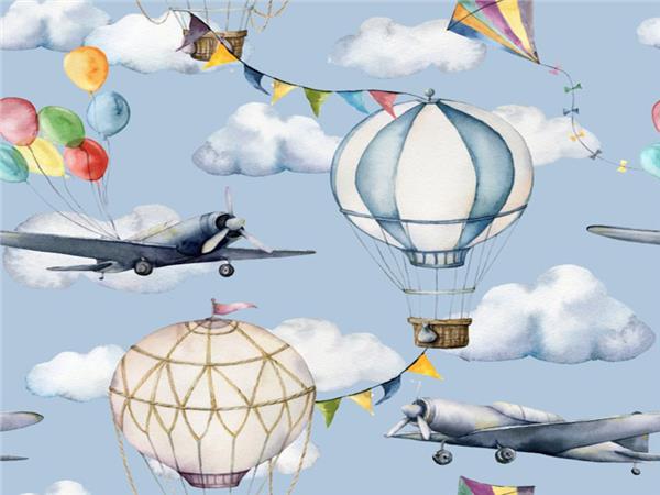Air Planes and Flying Balloon Kids Room Wallpaper by MywallpaperShop