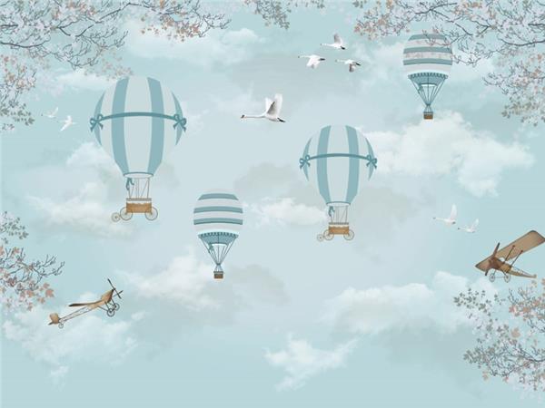 Flying Balloon and Air Plane Kids Room Wallpaper by MywallpaperShop