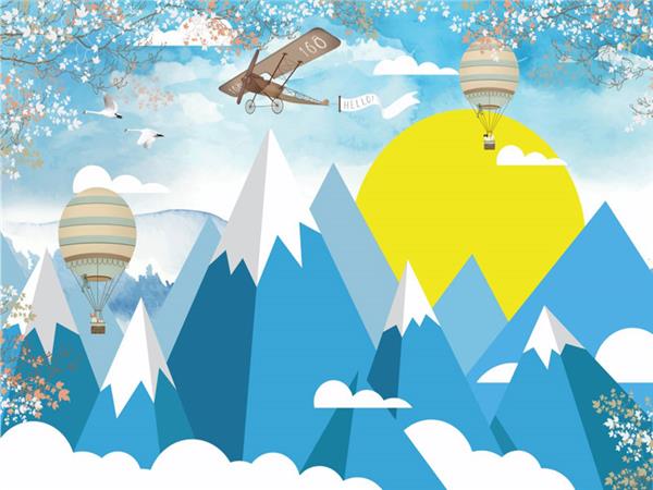 Air Plane and Flying Balloon Kids Room Wallpaper by MywallpaperShop