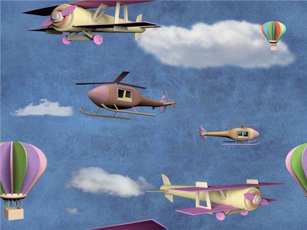 Flying Balloon and Air Planes Kids Room Wallpaper by MywallpaperShop