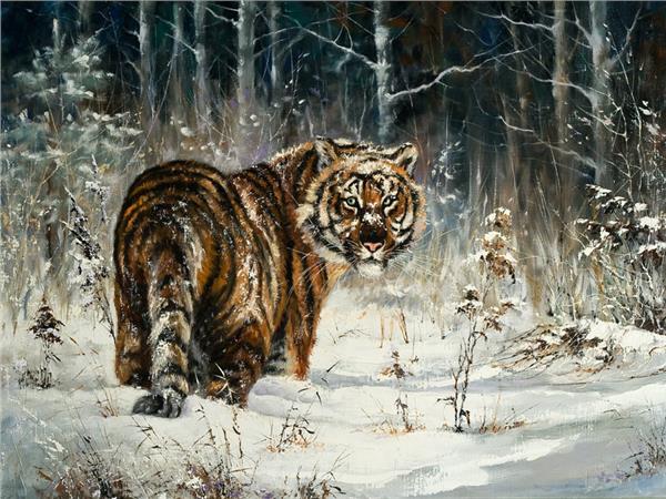 Yagli Boya Gorunum Tiger Scene Wallpaper by MywallpaperShop
