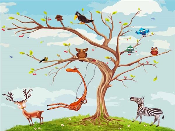 Tree and SweetHayvanlar Kids Room Wallpaper by MywallpaperShop