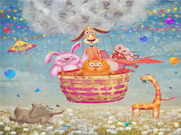 Sweet Animals and Flying Balloon Kids Room Wallpaper by MywallpaperShop